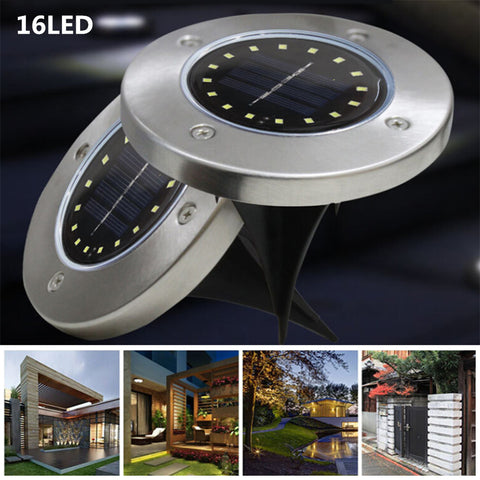 16 LED Solar-powered Stainless Steel Buried Light Under Ground Lamp Outdoor Path Way Garden Decoration white light ZopiStyle