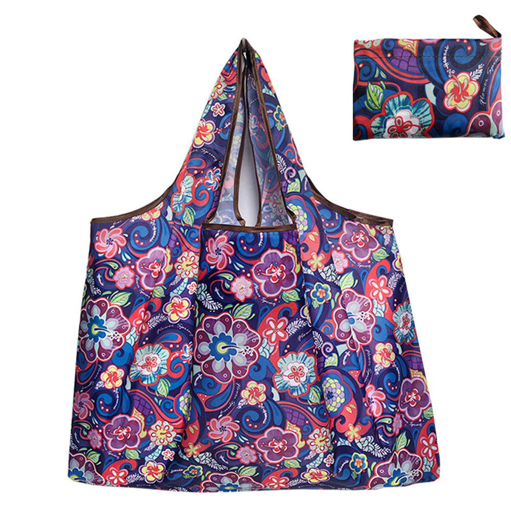 Reusable Foldable Shopping Bags Large Size Tote Bag with Handle Purple flower 127_XL ZopiStyle