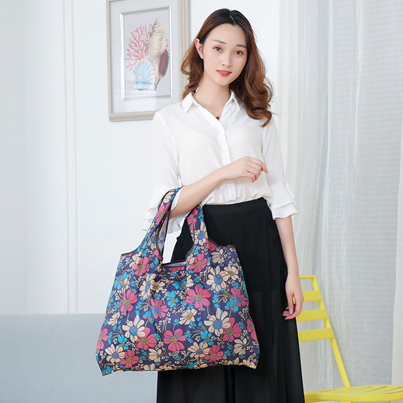 Reusable Foldable Shopping Bags Large Size Tote Bag with Handle Purple flower 127_XL ZopiStyle