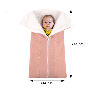 Bunting Bag Outdoor Wool Knitted Thick Warm Blanket Multifunctional Sleeping Bag for Infants and Newborns Pink ZopiStyle
