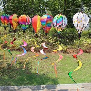 Hot Air Balloons Wind Spinner Striped Windsock Curlie Tail Colorful Kinetic Hanging Decoration Garden Yard Outdoor Toy  stripe ZopiStyle