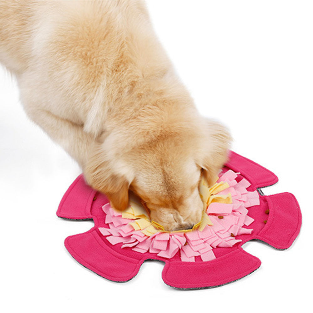 Pet Feeding Mat Flower Shape Sniffing Training Pad Fleece Blanket Dog Puzzle Toy rose Red_48*48CM ZopiStyle