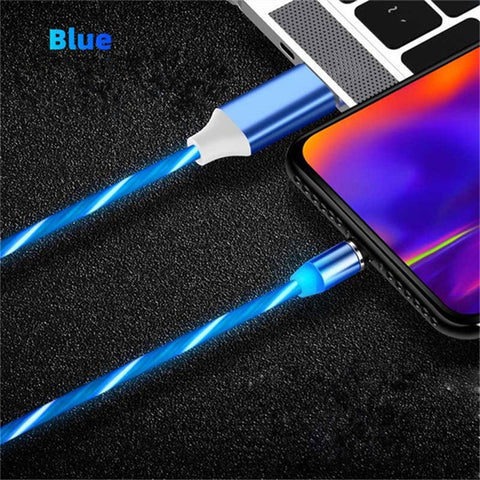 Data Line LED Magnetic Micro USB Cable Android Type-C IOS Fast Charging Cable for Mobile Phone blue_Type C interface ZopiStyle