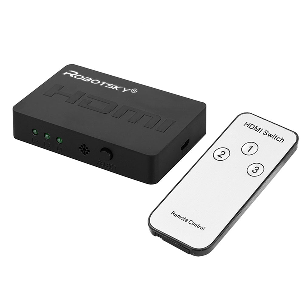 HDMI Splitter 3-port Cube Box Automatic Switch 3-in-1 Output Switch 1080p HD 1.4 with Remote Control HD TV Projector XBOX360 PS3 black ZopiStyle