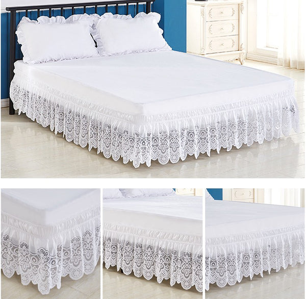 3 Sided Elastic Princess Style Lace Wrapped Drop Bed Skirt Decoration ZopiStyle