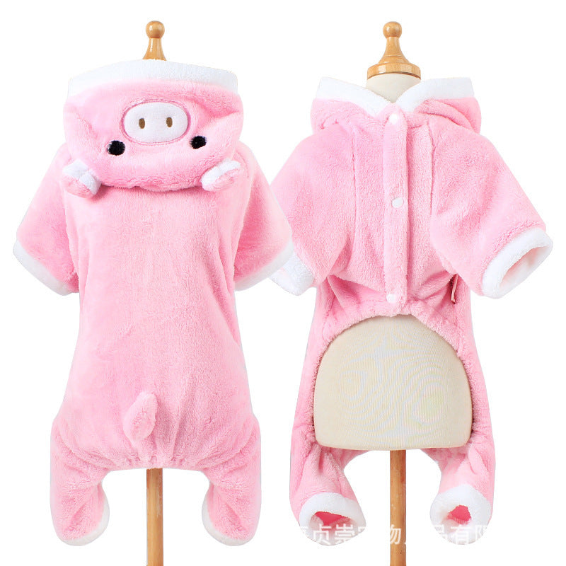 Dog Coat Piggy-shape Four-legged Autumn and Winter Casual Pet Clothes Pink_XL ZopiStyle