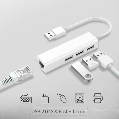 3 Usb  Port  Hub Rj-45 Lan Network Card Usb To Ethernet Adapter Cable USB interface ZopiStyle