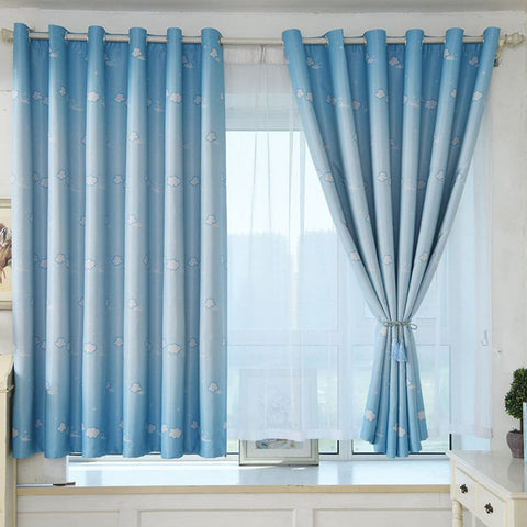 100*200cm Blackout Curtain Cloud Print Perforated Drapes for Home Bedroom Balcony Decoration blue_100*200cm (W*H) ZopiStyle