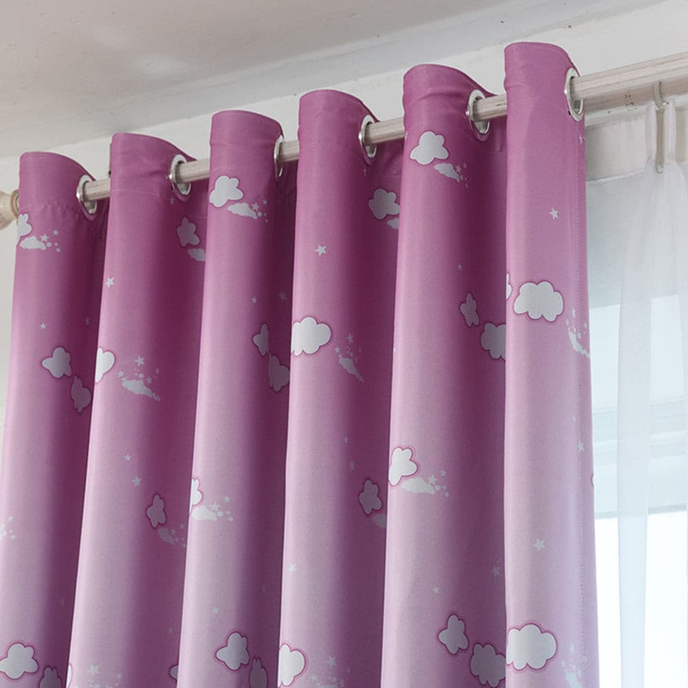 100*200cm Blackout Curtain Cloud Print Perforated Drapes for Home Bedroom Balcony Decoration Pink_100*200cm (W*H) ZopiStyle