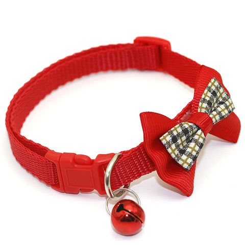 Pet Plaid Bowknot Collar for Cat Dog Adjustable Collar with Bell  Red_1.0 ZopiStyle