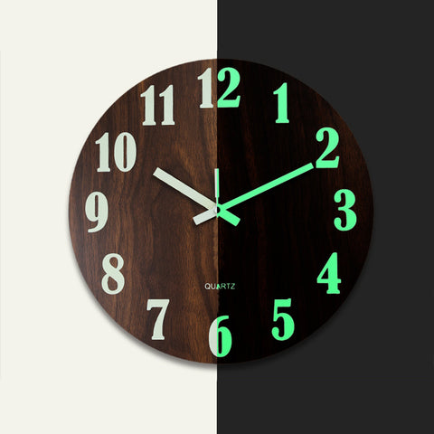 Wooden 12-inch Round Luminous  Wall  Clock Silent Simple Style For Kitchen Bedroom Living Room Study Home Decoration [No Batteries] 12 inches ZopiStyle