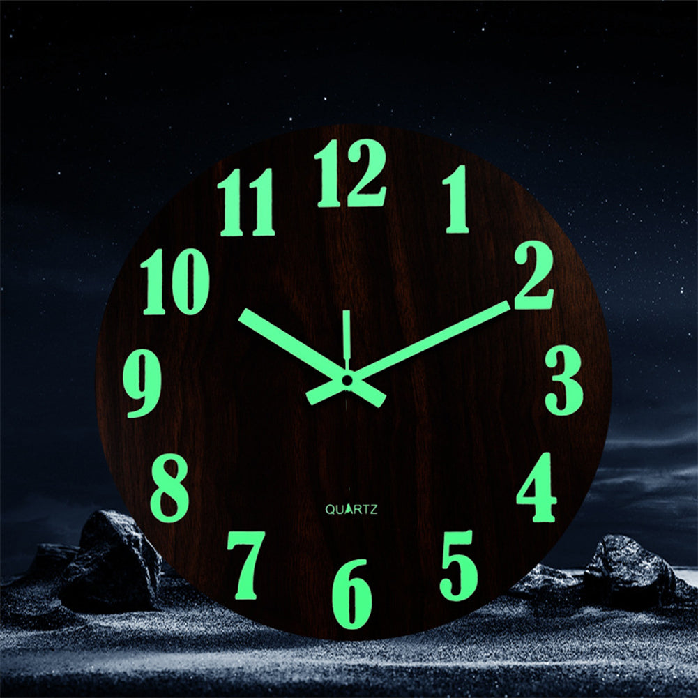 Wooden 12-inch Round Luminous  Wall  Clock Silent Simple Style For Kitchen Bedroom Living Room Study Home Decoration [No Batteries] 12 inches ZopiStyle