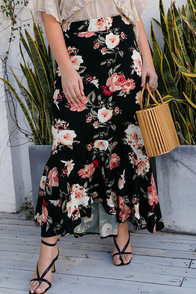 Plus Size Floral High-Rise Skirt Trendsi