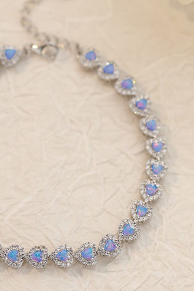 925 Sterling Silver Opal Heart Bracelet Trendsi