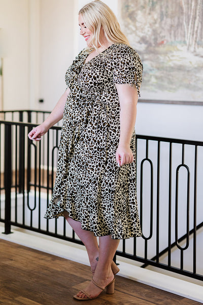 Plus Size Leopard Print Ruffled Midi Dress Trendsi