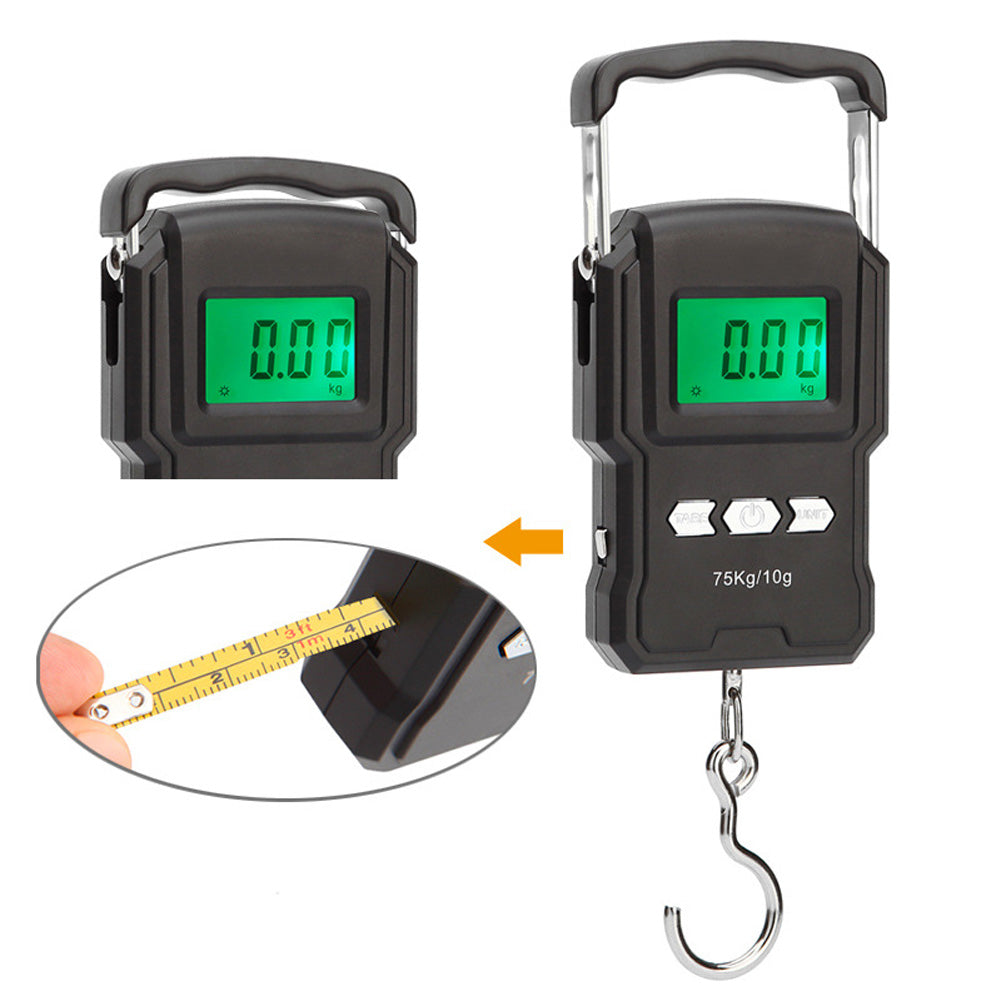 75Kg Electronic Weighing Scale LCD Digital Display Hanging Hook Scale for Fishing Travel A22 portable electronic scale with ruler ZopiStyle