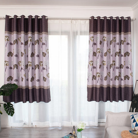 100*200cm Blackout Curtain Leaf Print Perforated Drapes for Home Bedroom Balcony Decoration Coffee color_100*200cm (W*H) ZopiStyle