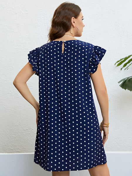 Plus Size Polka Dot Round Neck Dress Trendsi