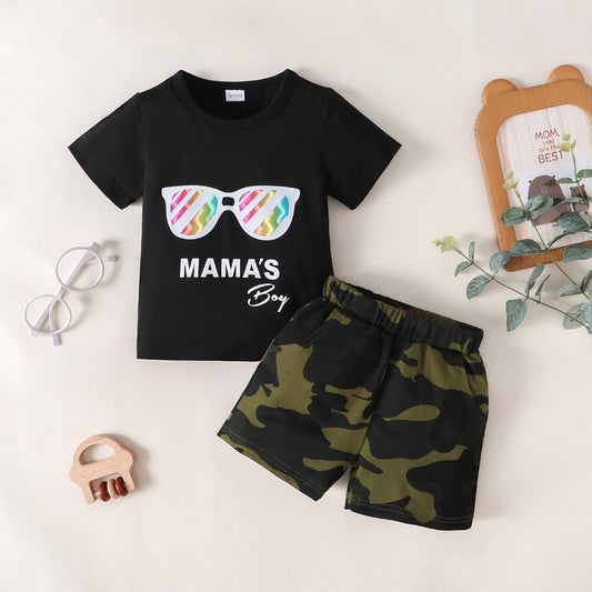 MAMA'S BOY Graphic T-Shirt and Camouflage Shorts Set Trendsi