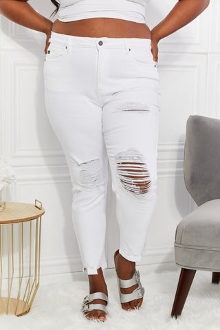 Kancan Full Size Juniper High Rise Slim Straight Distressed Jeans Trendsi