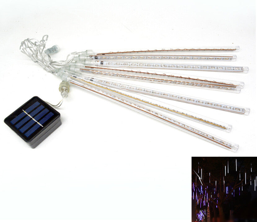 8 Tubes/Set LED 30cm Meteor Shower Solar Lamp Falling Rain Fairy String Lights Ultra Bright Drop Decoration Light  white ZopiStyle