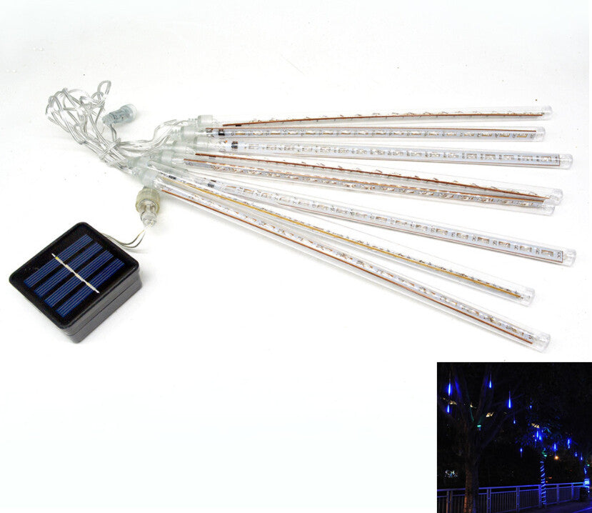 8 Tubes/Set LED 30cm Meteor Shower Solar Lamp Falling Rain Fairy String Lights Ultra Bright Drop Decoration Light blue ZopiStyle