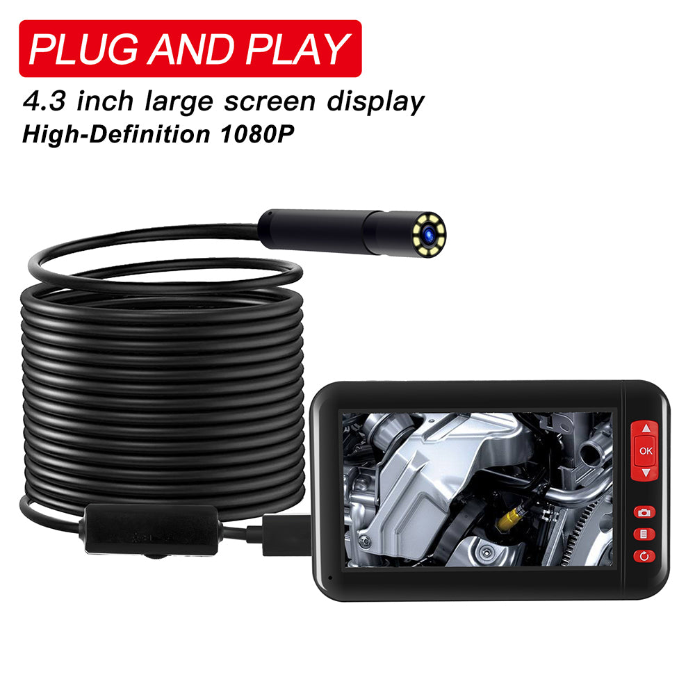 Industrial Endoscope Borescope Inspection Camera 4.3inch HD 1080P Display Screen Built-in 8 LEDs 8mm Lens 2000mAh Rechargeable Lithium Battery 5m ZopiStyle