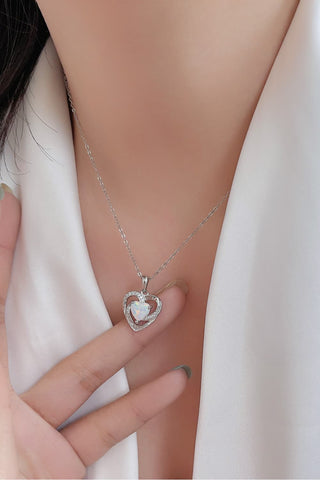 Opal Heart Pendant Necklace Trendsi