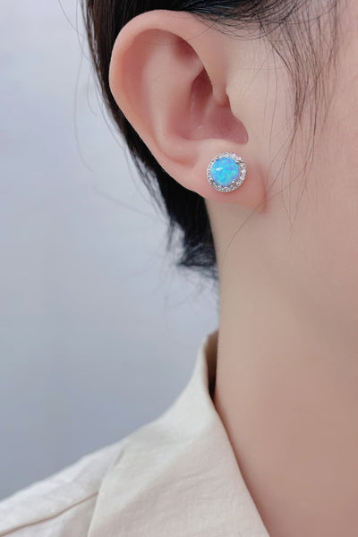 925 Sterling Silver Platinum-Plated Opal Round Stud Earrings Trendsi