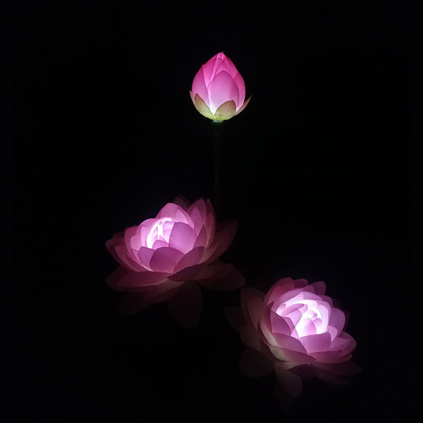LED Waterproof Solar Power Lamp Lotus Flower Shape Lawn Lamps Night Light for Outdoor Garden Yard Decor 3 lotus pinks ZopiStyle