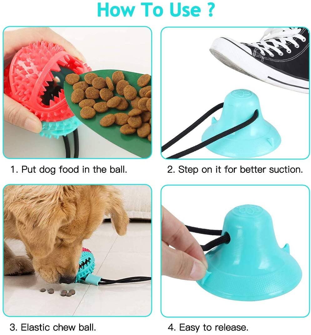 Pet Ball with Suction Cup Food Leakage Bite Resistant Rubber Molar Toys for Dog Blue Rugby_L ZopiStyle