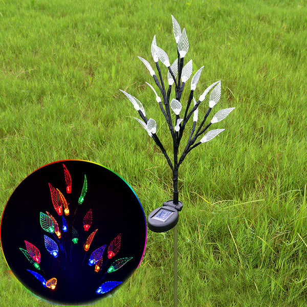 2Pcs Solar Powered Branch Leaves Light Lawn Lamp for Outdoor Garden Landscape colors ZopiStyle