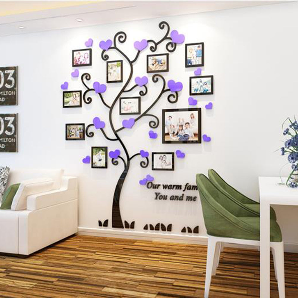 Wall Stickers Crystal Photo Frame Tree 3d Acrylic Living Room Bedroom Background Wall Decoration Black+purple_Medium 129*160cm ZopiStyle