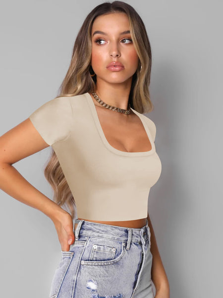 Square Neck Cropped T-Shirt Trendsi