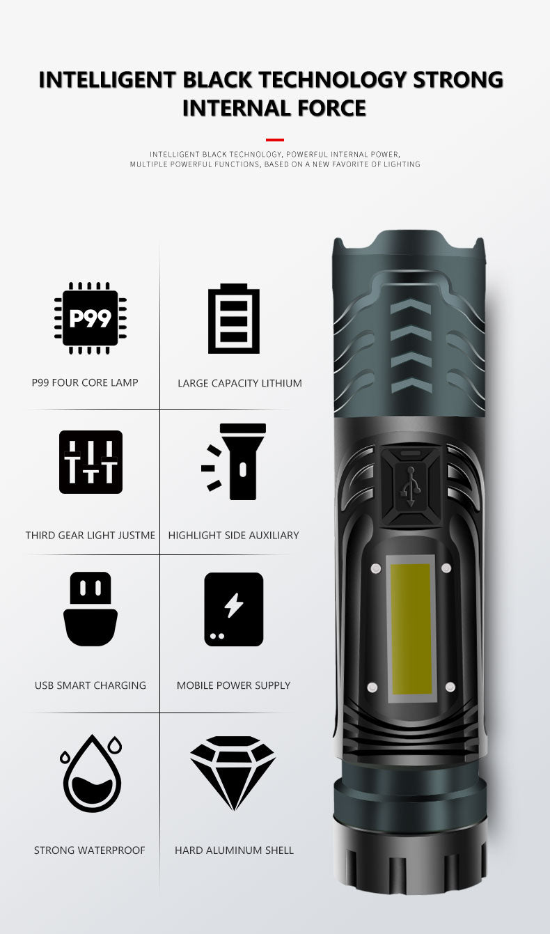 LED Multifunction Powerful Flashlight Rechargeable Torch Bike Lamp gray_W750 ZopiStyle