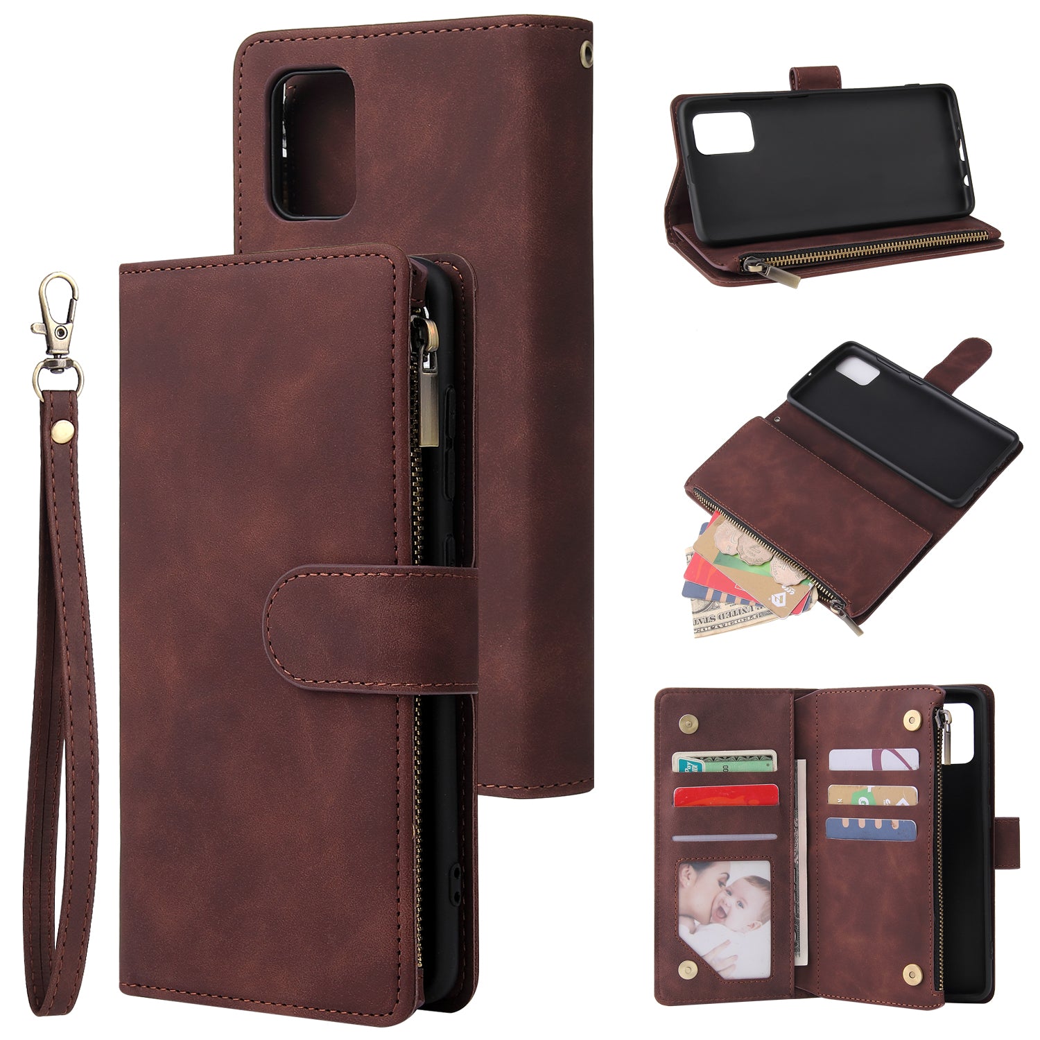 For Samsung A51 Case Smartphone Shell Precise Cutouts Zipper Closure Wallet Design Overall Protection Phone Cover  Coffee ZopiStyle