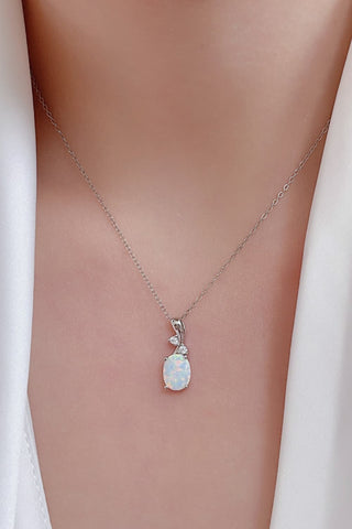Opal Oval Pendant Chain Necklace Trendsi