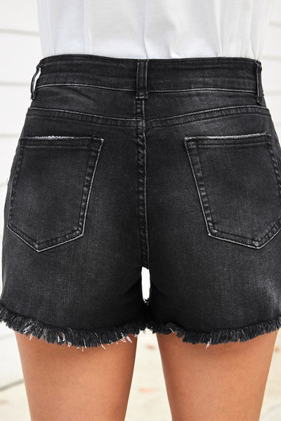 Raw Hem Distressed Denim Shorts with Pockets Trendsi
