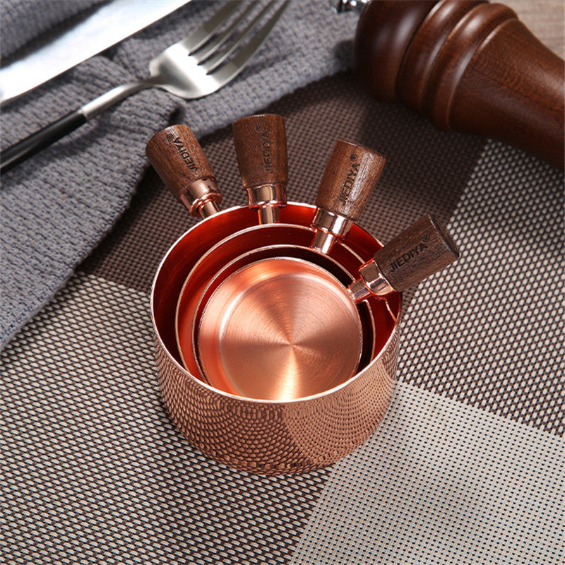 Sauce Pot with Rosewood Wooden Handle Sauce Cup Plate for Cooking Utensils 1/4 copper cup with wooden handle ZopiStyle