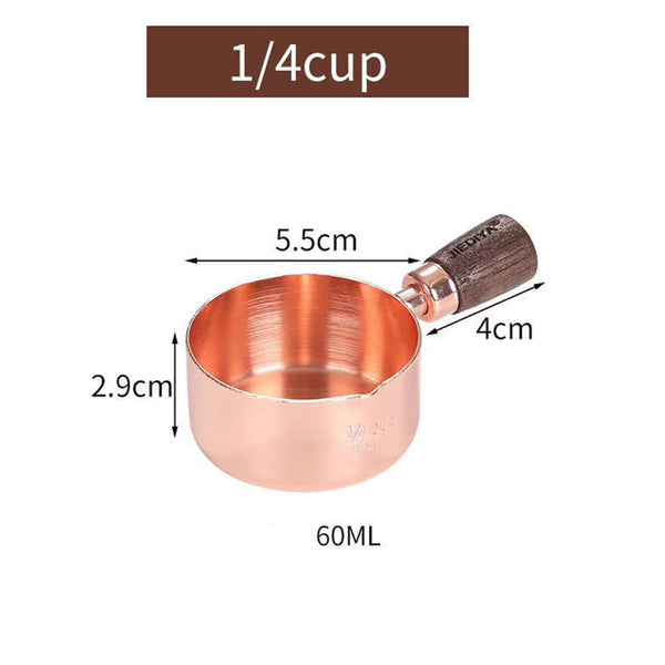 Sauce Pot with Rosewood Wooden Handle Sauce Cup Plate for Cooking Utensils 1/4 copper cup with wooden handle ZopiStyle