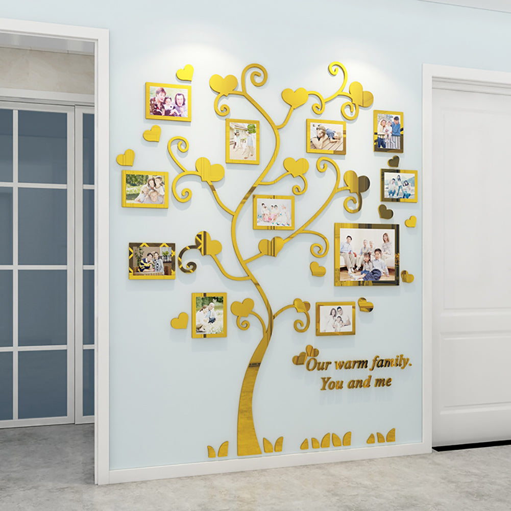Wall Stickers Crystal Photo Frame Tree 3d Acrylic Living Room Bedroom Background Wall Decoration Golden_Medium 129*160cm ZopiStyle