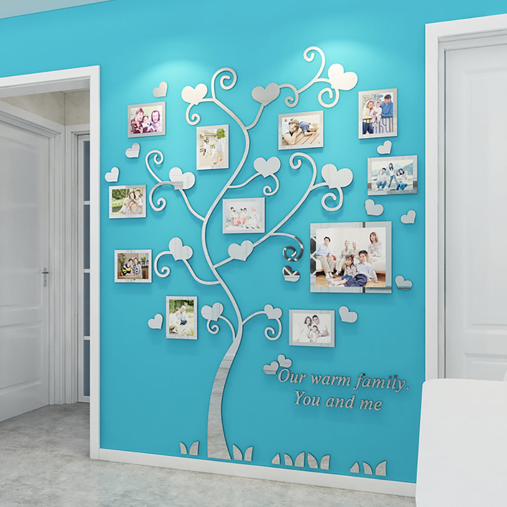 Wall Stickers Crystal Photo Frame Tree 3d Acrylic Living Room Bedroom Background Wall Decoration Silver_Medium 129*160cm ZopiStyle