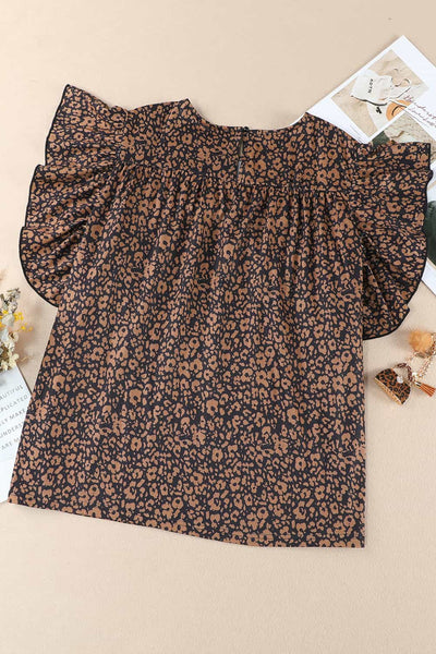 Plus Size Printed Smocked Butterfly Sleeve Blouse Trendsi