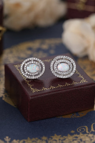 925 Sterling Silver Opal Round Stud Earrings Trendsi