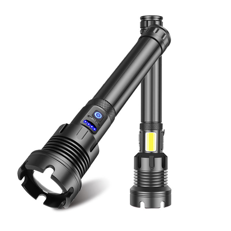 LED P90+COB Long Flashlight Waterproof Hard Oxidation I / O Flashlight black_Model 1690 ZopiStyle