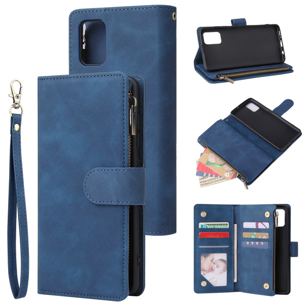 For Samsung A51 Case Smartphone Shell Precise Cutouts Zipper Closure Wallet Design Overall Protection Phone Cover  Blue ZopiStyle