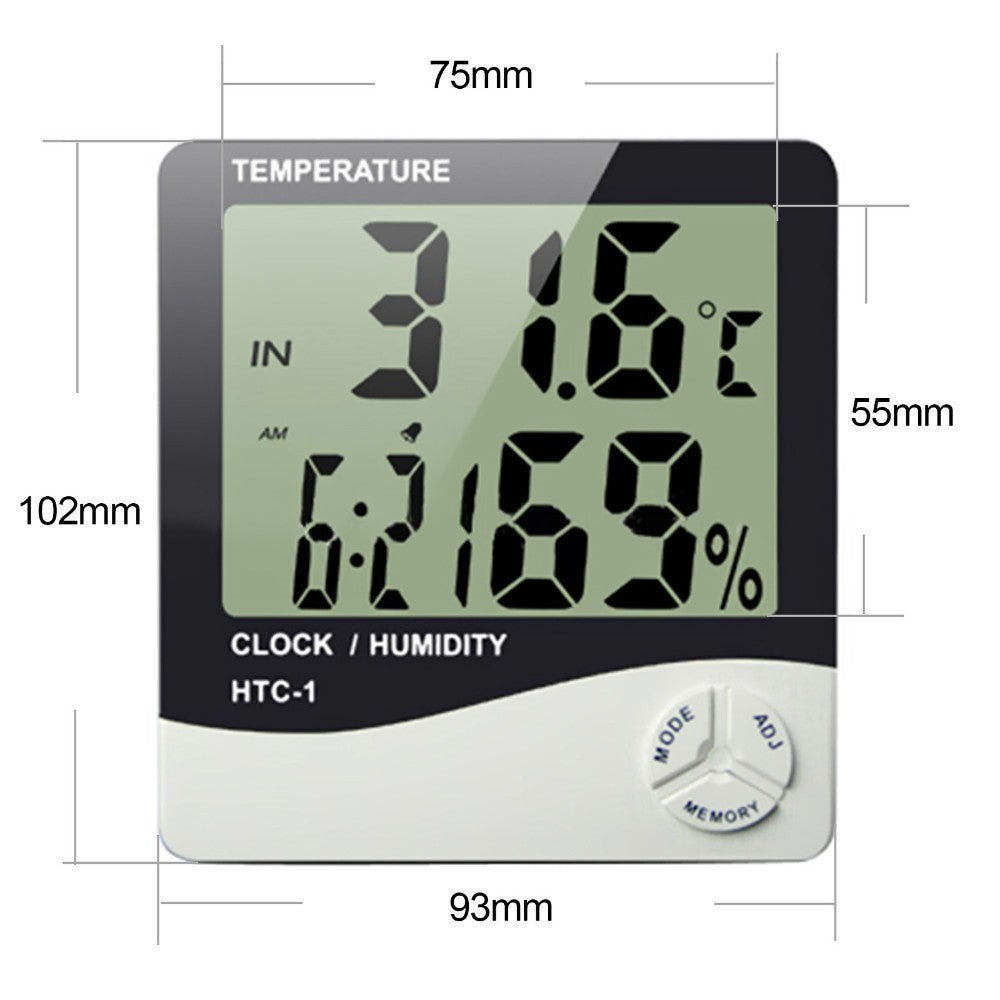 HTC-1 Home Indoor Temperature Hygrometer Desktop Digital Large Screen Hygrothermograph Alarm Clock HTC-1 ZopiStyle