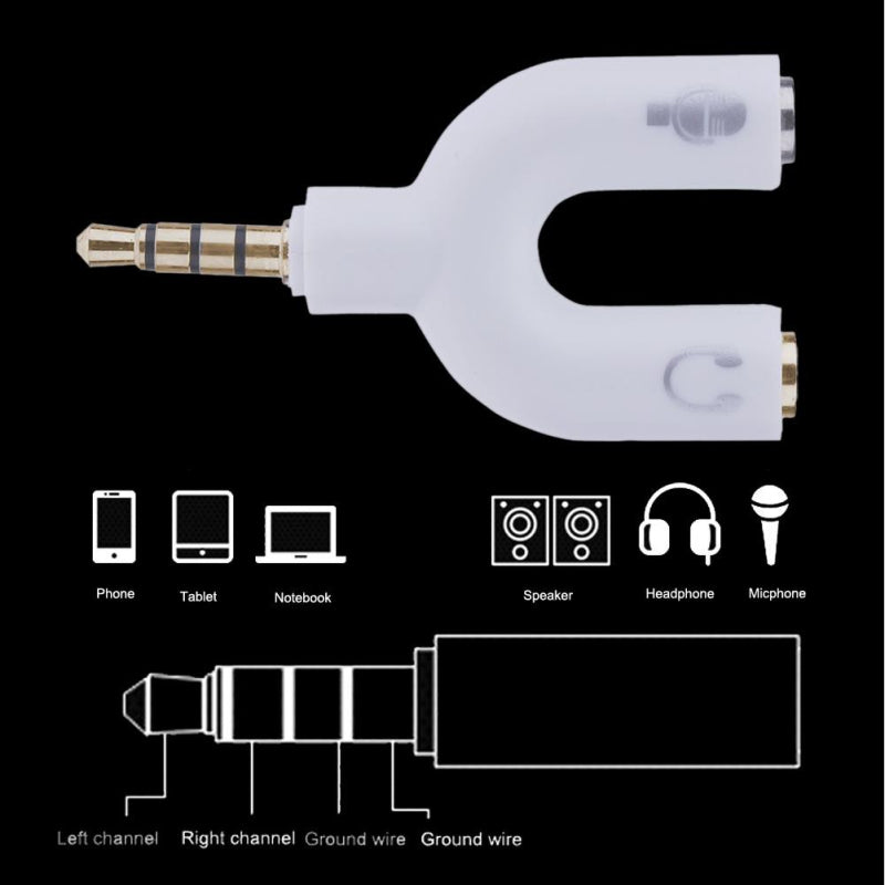 3.5mm Audio Adapter 1-to-2 Audio Adapter U-shaped Converter Mobile Headset Splitter Black ZopiStyle