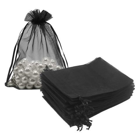 100Pcs Organza Bags Mesh Candy Bags Drawstring Jewelry Pouches for Present Wedding Giveaways 5in x 7in/ 13 x 18cm black ZopiStyle