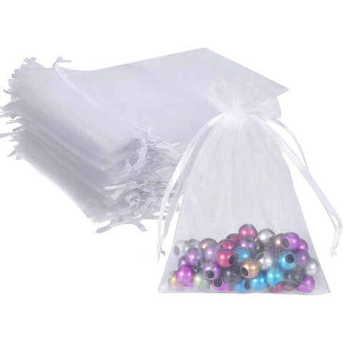 100Pcs Organza Bags Mesh Candy Bags Drawstring Jewelry Pouches for Present Wedding Giveaways 5in x 7in/ 13 x 18cm white ZopiStyle